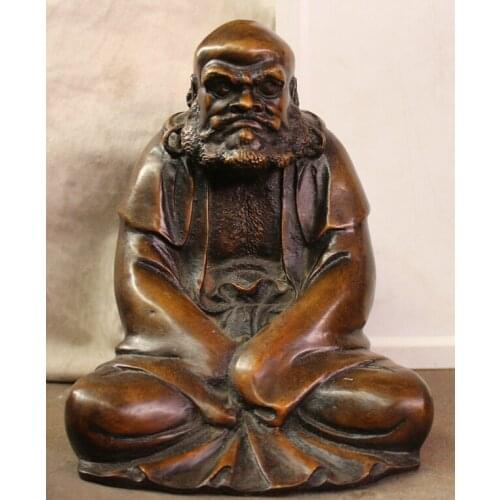 Fast shipping USPS to USA S2002 8" Chinese copper sit AFINEat Damo Bodhidharma Dharma Buddha Statue sculpture