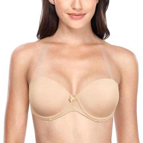 YBCG 1/2 Cup Halter Strapless Women Bra Wedding Padded Push Up Underwear Underwire Sexy Lingerie Invisible Strap Bras for Women