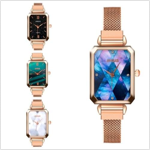 Ladies Watch Fashion Brand Square Ladies Quartz Watch Green Dial Simple Rose Gold Mesh Luxury Ladies Watch