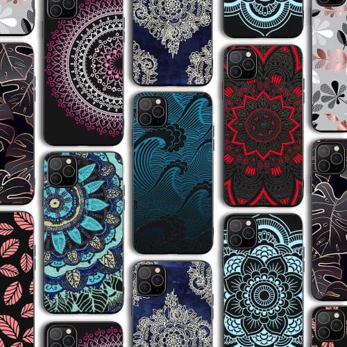 Ciciber Funda Case for Iphone 12 Case for IPhone 12 11 Pro XR 7 X XS Max Mini 8 6 6S Plus SE 2020 Black Silicone Mandala Floral