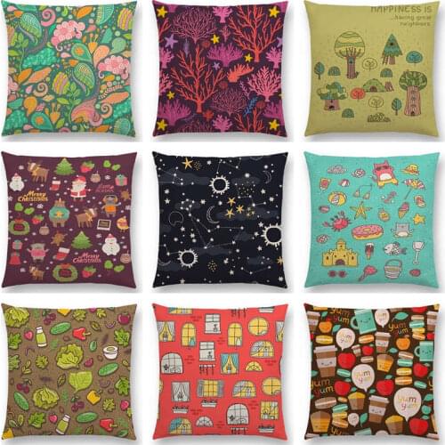 Floral Pattern Cactus Coral Cute Cats Forest Merry Christmas Vegetables Fruits Stars Cushion Cover Decor Sofa Throw Pillow Case