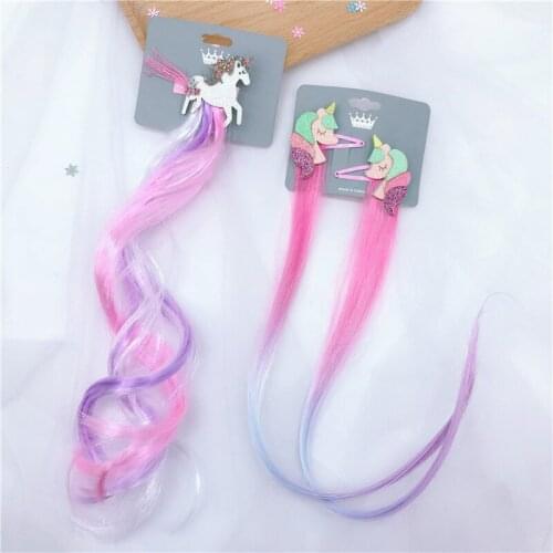 Children Hair Accessories Rainbow Color Wigs Braids Glitter Stars Hairpins BB Clip Baby Braided Personality Headdress Clips