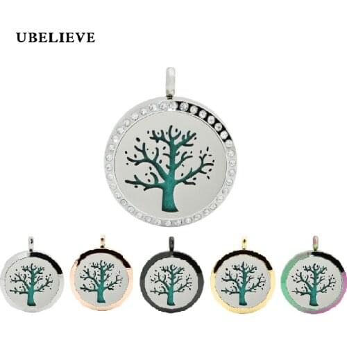 Tree Pattern (30mm) Aromatherapy / Essential Oils Stainless Steel Diffuser Necklace Magnetic Hollow Perfume Locket Pendant