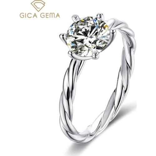 GICA GEMA 1ct Mosanite Diamond Rings For Women 100% 925 Genuine Silver Six Prong Round Curved Fine Jewelry Engagement Gifts