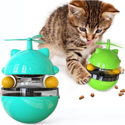 Tumbler Leaking Food Toys For Pet Dogs Interactive Cat Turntable Training Puppy Kitten Play Fun Ball Catch Bamboo Dragonfly Stic