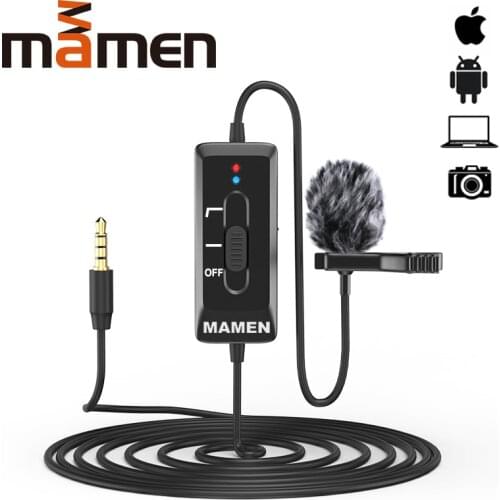 MAMEN Microphone 8m Clip-on Lapel Rechargeable Audio 3.5mm Collar Condenser Chest Strap Microphone for Canon / iPhone DSLR Recor