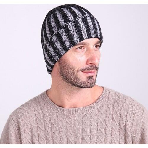 Mingjiebihuo New fashion handsome double color striped wool cap winter men and women outdoor warm knitted caps set caps ski hat