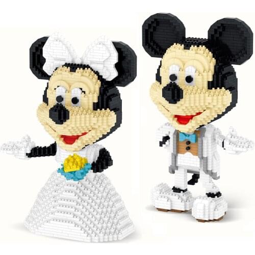 2021 New Disney Building Blocks Cartoon Figures Micro Model Mickey Mouse Minnie Wedding Mini DIY Brick Toys For Children Gift