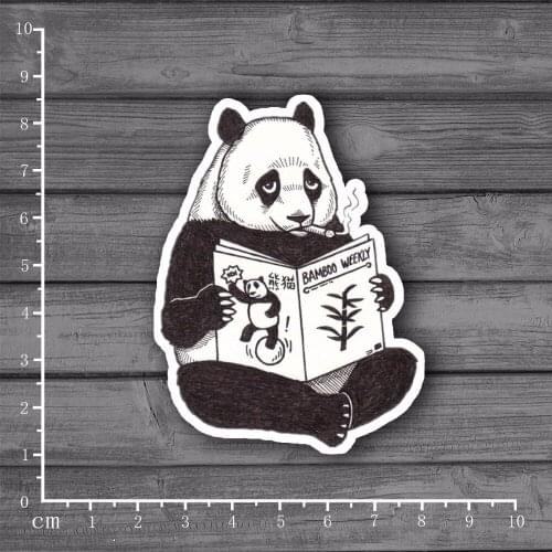 Smoking Reading Panda On Notebook Laptop Stationery Sticker Styling Luggage Phone Bicycle Vinyl Decals DIY Sticker[Single]