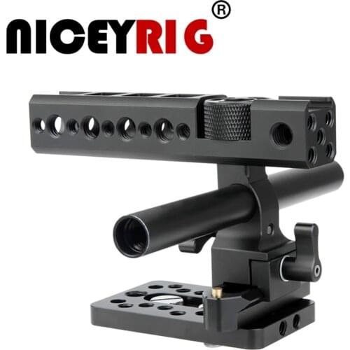 NICEYRIG Nato Active Top Handle Grip for Camera Cage Cheese Handle with 15mm Rod Nato Rail Cold Shoe Mount Quick Release Plate