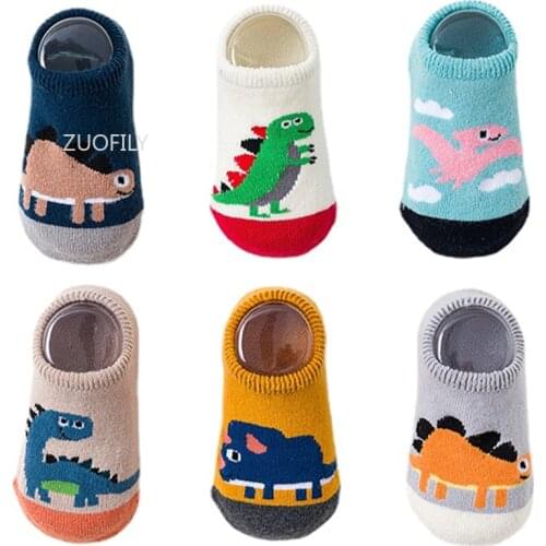 Baby Girls Boys Infant Socks Cartoon Dinosaur Baby Socks Non-slip Sole Meias Autumn Winter Cotton Children Floor Sokken Newborn