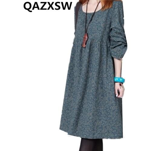 2019 New Spring Dress Autumn Long-sleeved Large Size Loose Thin Fashion Casual National Style Cotton Linen Women Dress ZW025