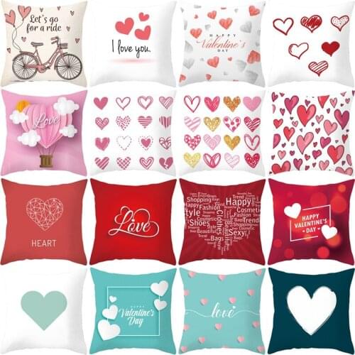 New 2021 Valentines Day I Love You Letter Heart Printing Throw Pillows Case Peach Skin Cushion for Sofa Couch Car Home Decor