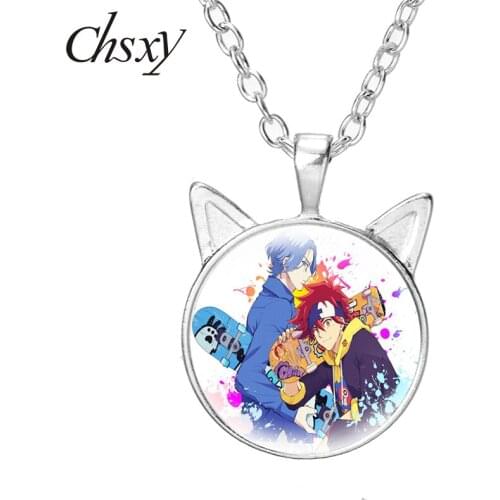 New Anime SK8 The Infinity Cat Ear Necklace For Women Girls Cosplay Round Pendant Necklace Chain Glass Dome Unisex Jewelry Gifts