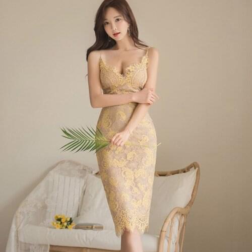 New arrival women sexy Spaghetti Strap formal dress fashion casual elegant temperament slim high quality basic lace pencil dress