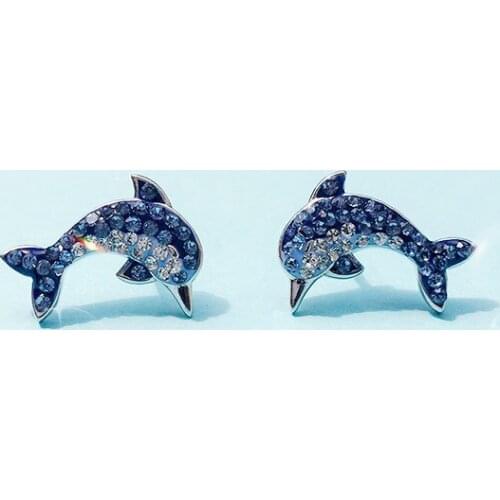 New Arrival Animal Dolphin Cubic Zircon Stone Stud Earrings For Women Statement Lovely Blue Whale Earring Gift Fashion Jewelry
