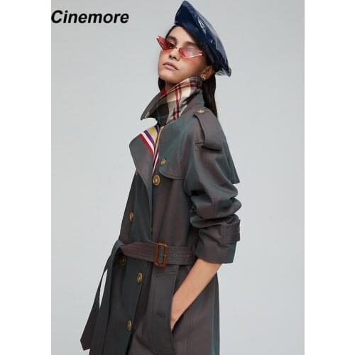 Cinemore 2021 New Arrival Autumn Khaki Trench Coat Women Casual Fashion High Quality Cotton With Belt Long Coat for Women 9004