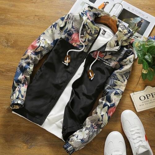 Dropshipping Floral Bomber Jacket 2019 New Autumn Men Hip Hop Slim Fit Flowers Pilot Bomber Jacket Coat Mens Hooded Jackets