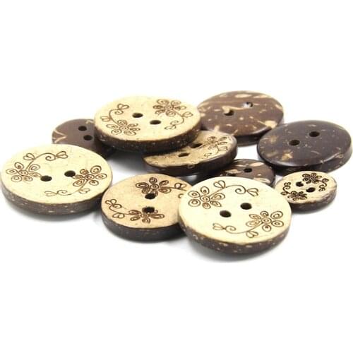 200PCS Round Coconut Sewing Buttons 2 Holes Flower Pattern 11.5mm-20mm Clothing Shirt Pants Coats Crafts Sweater Accessories