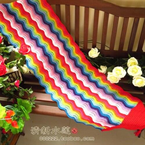 Fresh water lotus pure cotton hand crochet crocheted rainbow scarf pastoral tea table flag five closets cover cloth