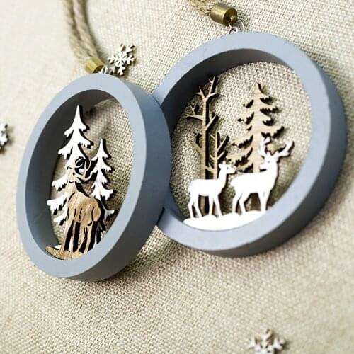 Christmas wooden round pendant Ornaments christmas decorations Reindeer Hanging Keychain Xmas kids new year Gifts
