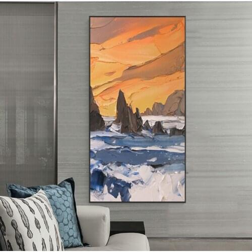 Hand Painted Abstract Sunset Oil Painting On Canvas Large Size Wall Art For Living Room Salon Decor Modern Abstrcat Oil Painting