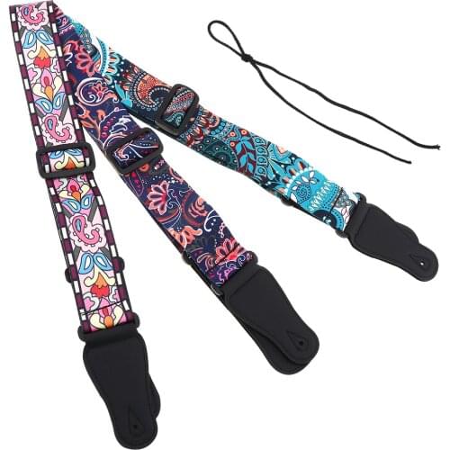 Adjustable Printing Guitar Strap Guitar Accessories with National Style Flowers Pattern 3 Colors Optional for Guitar/Bass