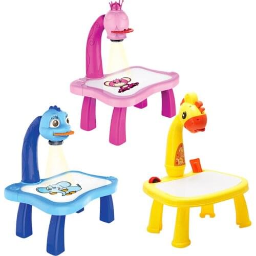 Children LED Projector Art Drawing Table Toys Educational Graffiti Desk Toy Yellow Led Projector Drawing Table Toys