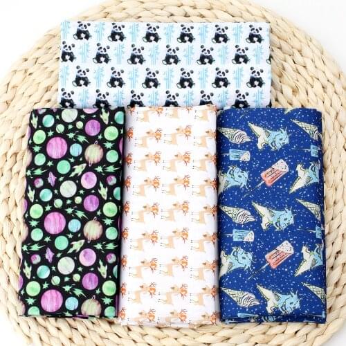 IBOWS Polyester Cotton Fabric Planet Rocket Cute Deer Printed Cloth Fabric Patches Dress Home Textile Handmade DIY 45*150cm/pc