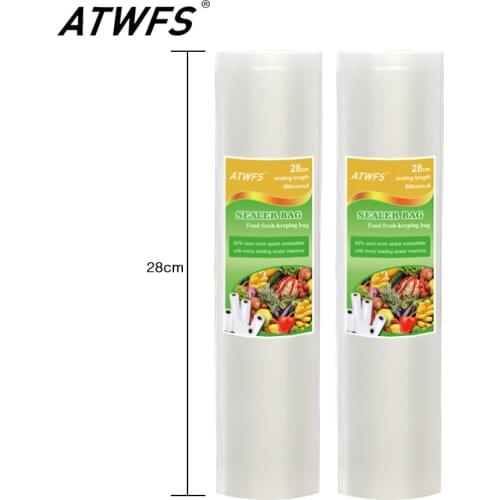 ATWFS Vacuum Bags Sealing Machine Packaging for Storage Food 12cm 17cm 20cm 25cm 28cm x 500cm, 2PCS/Lot Food Sealer Bags