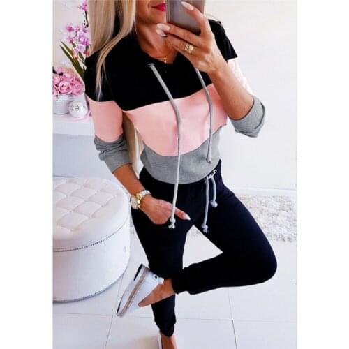 XUANCOOL 2019 Fashion Women Hoodies Sweatshirts Patchwork Hooded Sweatshirt Loose Long Sleeve Top