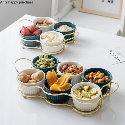 Iron Art Ceramic Snack Tray 4 Grids 6 Grids Snacks Platter Dried Fruit Plate Snack Bowl Candy Box Dessert Plate Dried Fruit Box