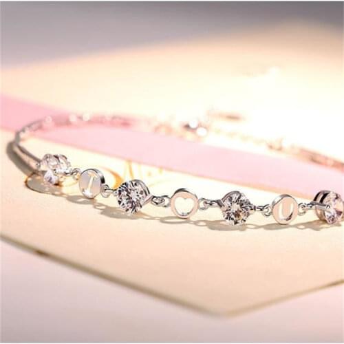 Everoyal Trendy 925 Sterling Silver Bracelets For Women Jewelry Fashion Zircon I Love You Letter Bracelets Girls Accessories Hot