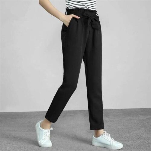 HOT SALES Elastic High Waist Black Harem Pants Women Summer Autumn Casual Pants Plus Size 7XL Slim Lady Work Chiffon Trousers
