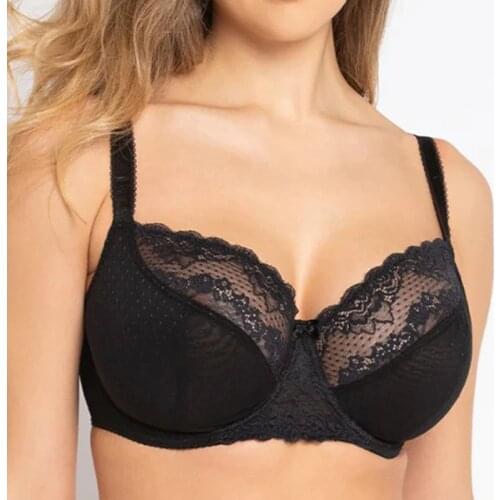 Plus Size Womens Full Coverage Non Padded Underwire Lace Sheer Minimizer Bra Female Lingerie 32 34 36 38 40 F FF G GG H HH J K