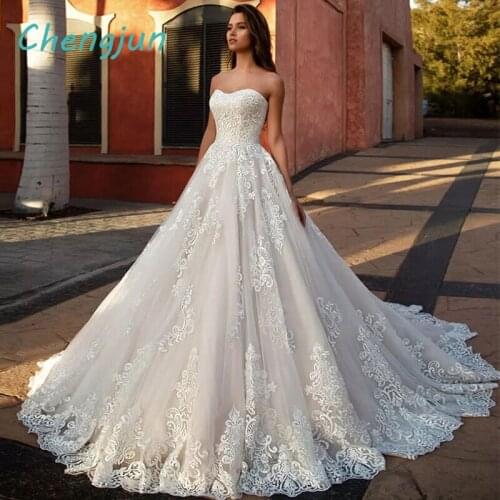 Chengjun Elegant Sweetheart White Ivory Lace Wedding Dresses Princess Dream A-Line Bride Gown Vestido De Noiva Customized