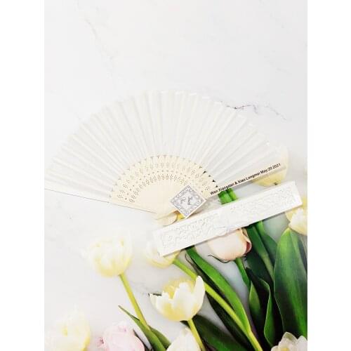 10 pcs Personalized Engraved Luxurious Silk Fold hand Fan in Elegant Laser-Cut Gift Box +Party Favors/wedding Gifts+printing