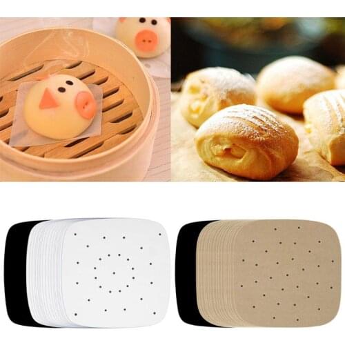 100Pcs Air Fryer Perforated Bamboo Steamer Paper Parchment Liner Kitchen Tool Parchment Paper for Air Fryer Steaming Basket