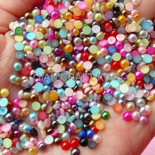 10000pcs 3mm Assorted Faux Pearl shiny pearlized colorful Cabochons Mix / Colorful Pearl Mix (Round / Half) sale D25