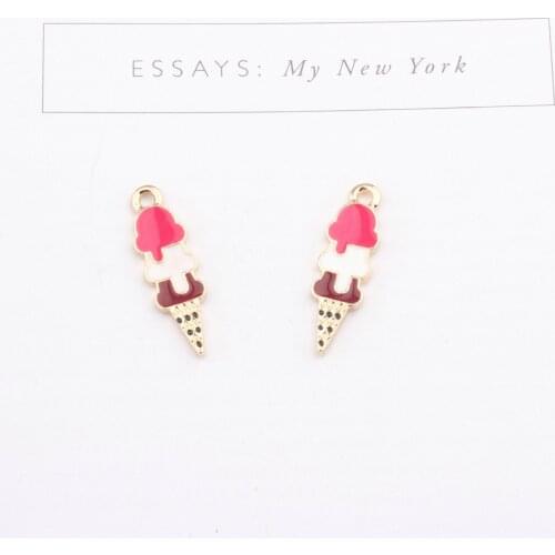 20 Pieces Fashion Jewelry Cute Ice Cream Shape Charms Gold Color Tone Oil Drop Enamel Charm Pendants for Jewelry Making