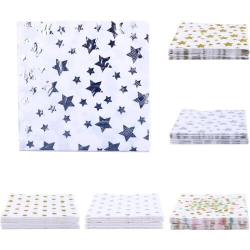 20pcs Bronzing silver star dot White background Disposable tableware napkin for birthday party decorations adult kids supplies