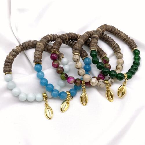 2020 New Fashion Bead Bracelet Coco Wooden Stone Woman Jewerly Bangle Shell Metal Charm Gold Color Plated
