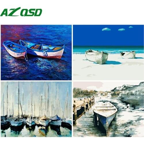 AZQSD DIY Paint By Number Boat Canvas Painting Kits Wall Art Coloring By Numbers Scenery Frameless Home Decoration