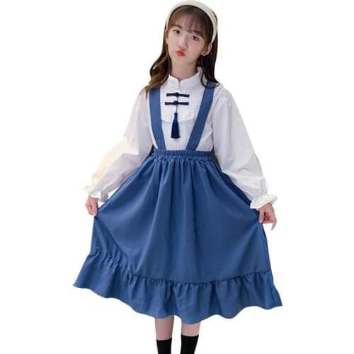 Girls Clothes Blouse + Dress Girls Clothing Floral Pattern Kids Clothes Girls Casual Style Childrens Suits 6 8 10 12 14