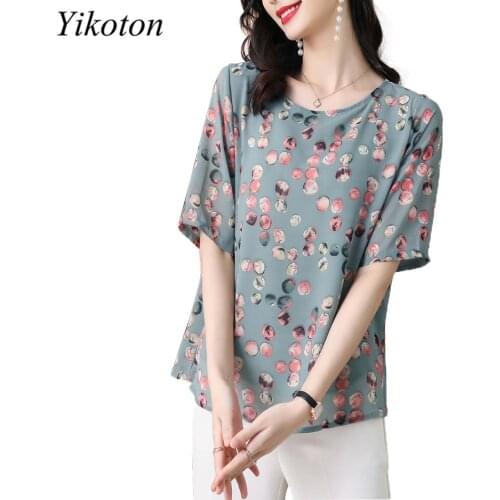 New 2021 Blouses Summer Ladies Chiffon Top Womens Clothes Large Loose Plus Size Shirts O-Neck Fashion Shirt Woman Work Office