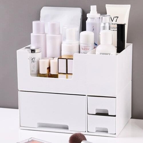 Double-layer Desktop Cosmetic Organizer Bathroom Large Capacity Cosmetic Storage Box Women Jewelry Lipstick Drawer Makeup Case
