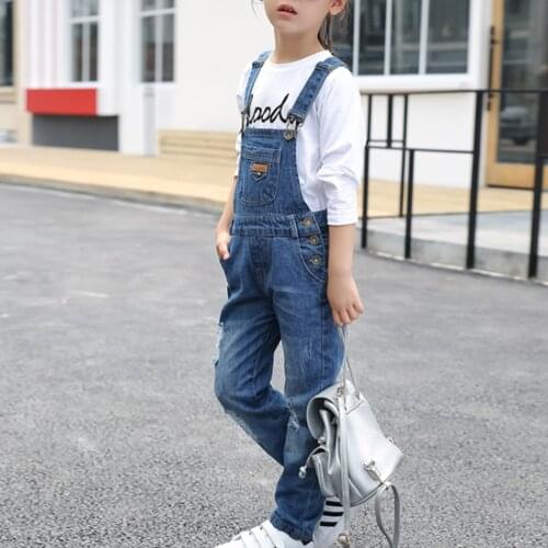 Kids Denim Overalls 2021 Spring Big Girls Cowboy Strap Hole Suspender Pants Children Korean Belt Trousers Casual Jeans Clothes