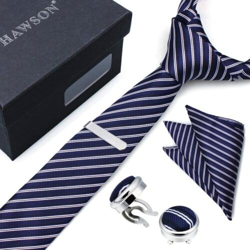 HAWSON Mens Necktie Set Pocket Square Tie Bar and Button Cover Cuff links Ties for Men