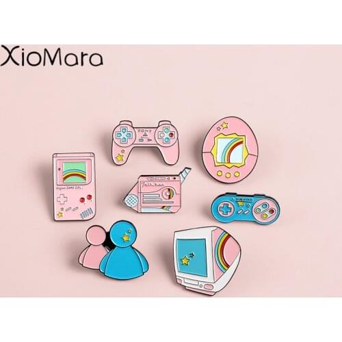 Classical Electronic Equipment Enamel Pins Pink Retro 90s Handheld Game Machine Computer Monitor Window Icon Brooches Lapel Pin
