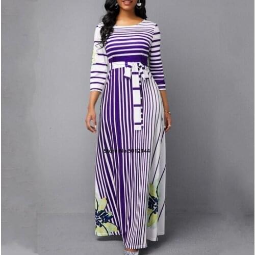 African Dresses For Women African Clothes Spring Summer Dress 2020 Casual Plus Size Slim Stripe Printing Ball Gown Maxi Dresses